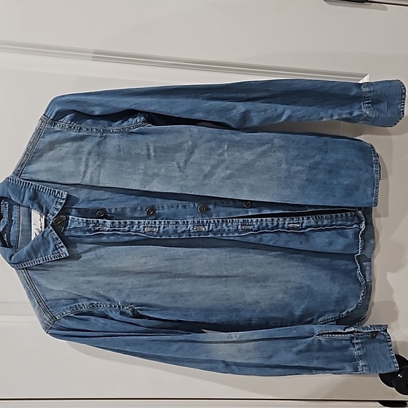 Vintage Havana Tops - Vintage Havana Denim Button-Up Shirt with Back Zippers